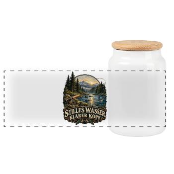 Stilles Wasser, klarer Kopf - Panorama Keksdose mit Holzdeckel - Weiß - Vorne