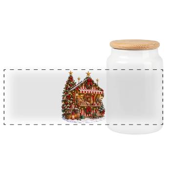 Weihnachtsmarkt-Chalet - Panorama Keksdose mit Holzdeckel - Weiß - Vorne