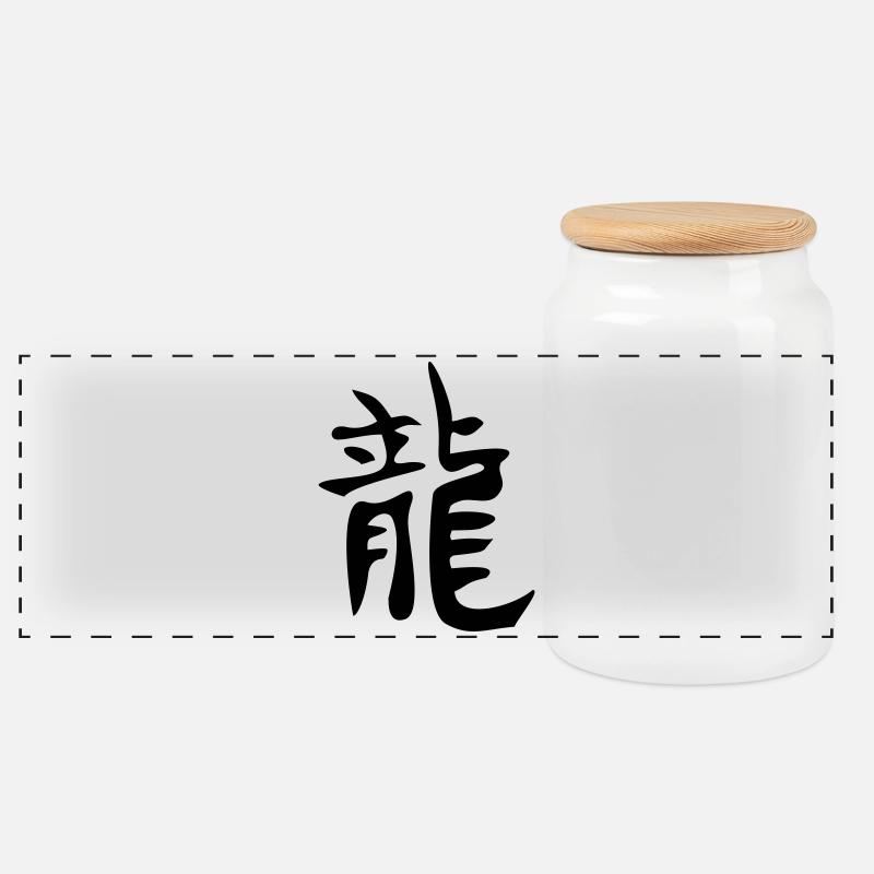 Drachen - Kanji - Panorama Keksdose mit Holzdeckel - Weiß