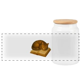 Chat endormi sur le livre - Boîte à biscuits avec couvercle en bois - blanc - Devant