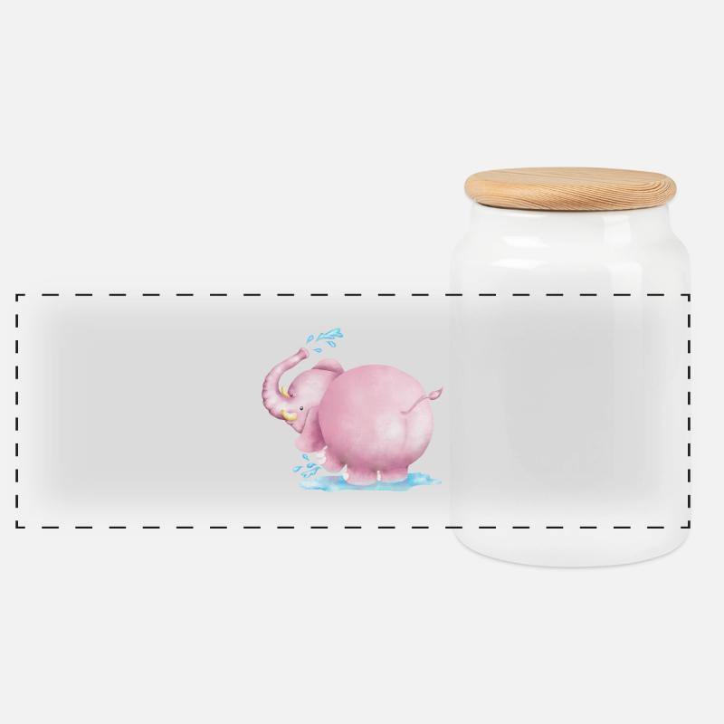 Rosa Elefant - Panorama Keksdose mit Holzdeckel - Weiß