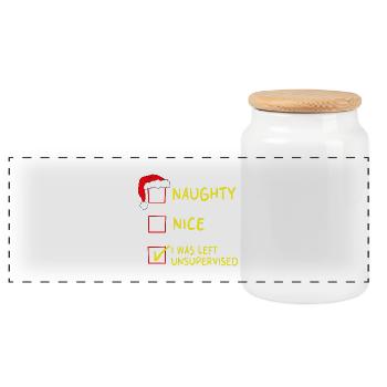 Naughty Nice – I Was Left Unsupervised Christmas - Panoramic Cookie Jar with Wooden Lid - white - Front