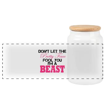 Don´t Let The Pretty Face Fool You I´m A Beast - Panorama Keksdose mit Holzdeckel - Weiß - Vorne