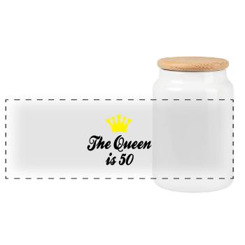 50 birthday - Panoramic Cookie Jar with Wooden Lid - white - Front