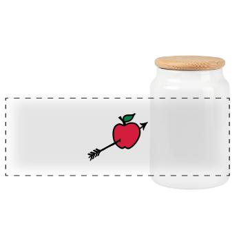 arrow butt apple heart shot - Panoramic Cookie Jar with Wooden Lid - white - Front