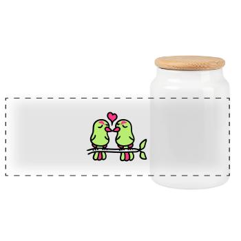 birds in love 3 - Panoramic Cookie Jar with Wooden Lid - white - Front