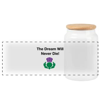 The dream will never die - Scottish Independence - Panoramic Cookie Jar with Wooden Lid - white - Front