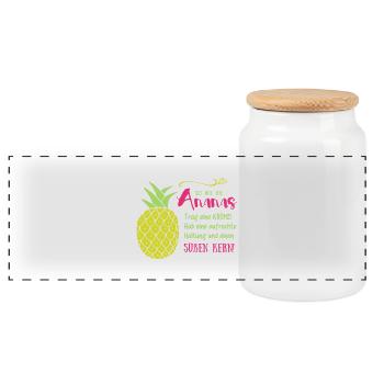 Ananas Krone Spruch - Panorama Keksdose mit Holzdeckel - Weiß - Vorne