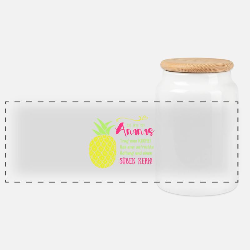 Ananas Krone Spruch - Panorama Keksdose mit Holzdeckel - Weiß