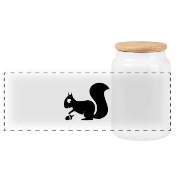 squirrel acorn cute animal - Panoramic Cookie Jar with Wooden Lid - white - Front