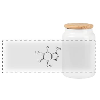 Caffeine Molecule (Coffee or Tea) - Panoramic Cookie Jar with Wooden Lid - white - Front