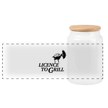 licence to grill BBQ grillen Würstchen Barbecue - Panorama Keksdose mit Holzdeckel - Weiß - Vorne