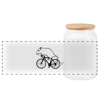 Rennmaus auf Rennrad - Panorama Keksdose mit Holzdeckel - Weiß - Vorne