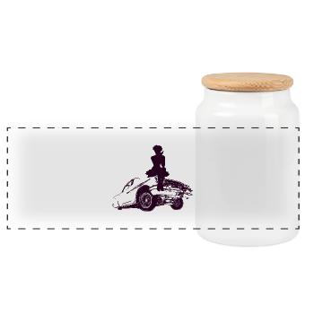 hot muscle car girl - Panoramic Cookie Jar with Wooden Lid - white - Front