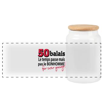 50 balais le temps passe - Boîte à biscuits avec couvercle en bois - blanc - Devant