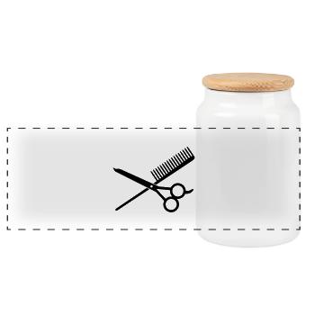 Kamm & Schere / comb & scissors (crossed , 1c) - Panoramic Cookie Jar with Wooden Lid - white - Front