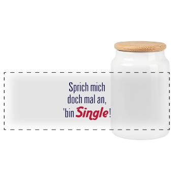 Sprich mich doch mal an, 'bin Single! Vektor Vecto - Panorama Keksdose mit Holzdeckel - Weiß - Vorne