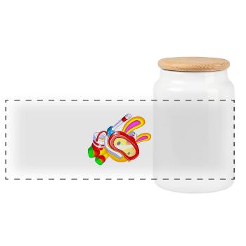lapin plage kawaii nageur - Boîte à biscuits avec couvercle en bois - blanc - Devant
