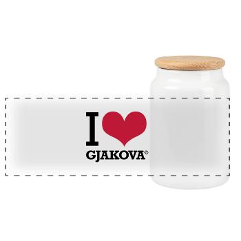 I LOVE GJAKOVA - Panorama Keksdose mit Holzdeckel - Weiß - Vorne