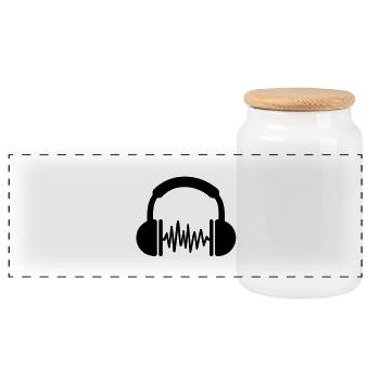 Headphones - Panoramic Cookie Jar with Wooden Lid - white - Front