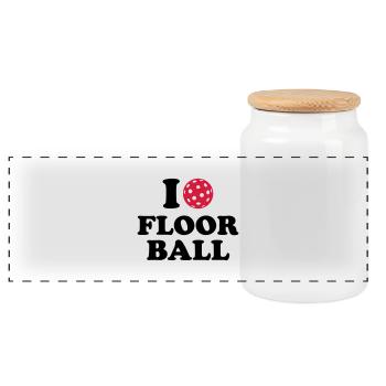 I love Floorball - Panoramic Cookie Jar with Wooden Lid - white - Front