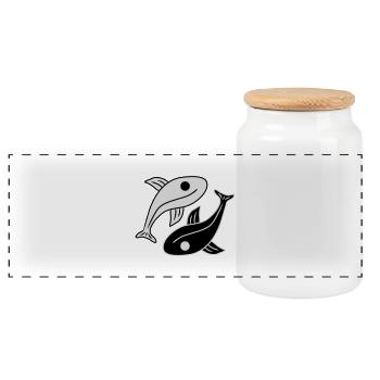 Yin Yang Fishs - Panoramic Cookie Jar with Wooden Lid - white - Front