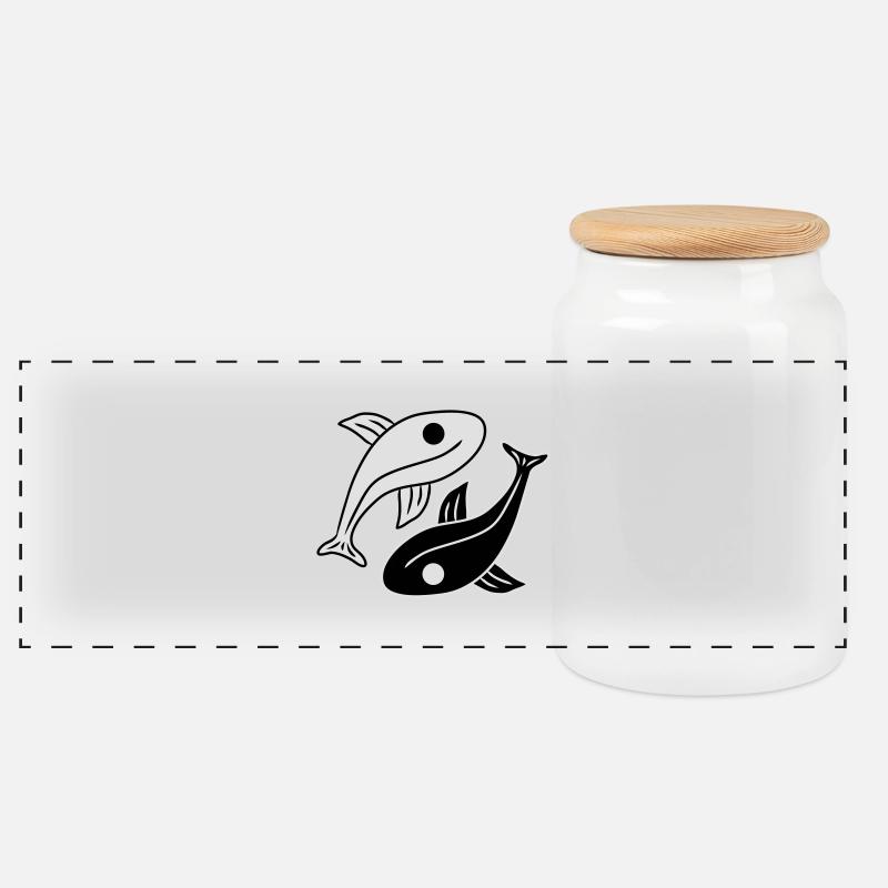 Yin Yang Fishs - Panorama Keksdose mit Holzdeckel - Weiß