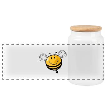Smiley Bee - Panorama Keksdose mit Holzdeckel - Weiß - Vorne