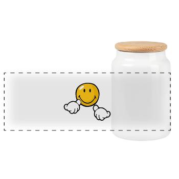 Smiley Attention - Panoramic Cookie Jar with Wooden Lid - white - Front