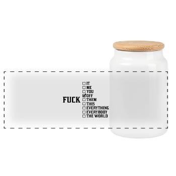 Shameless Fuck Off - Panoramic Cookie Jar with Wooden Lid - white - Front