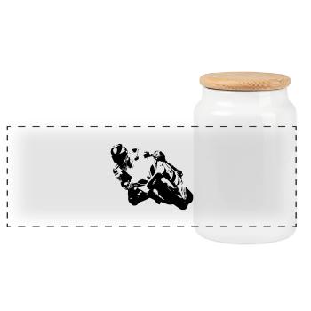 Biker - Panoramic Cookie Jar with Wooden Lid - white - Front