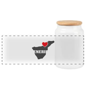 I love TENERIFFA - Ich liebe Teneriffa, Kanaren - Panorama Keksdose mit Holzdeckel - Weiß - Vorne