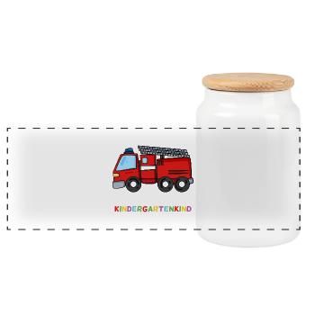 Kindergarten Feuerwehr Feuerwehrmann - Panorama Keksdose mit Holzdeckel - Weiß - Vorne