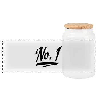 Number one - Panoramic Cookie Jar with Wooden Lid - white - Front