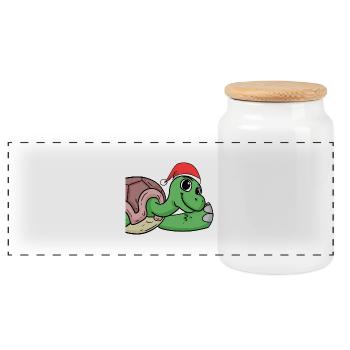 Turtle - Panoramic Cookie Jar with Wooden Lid - white - Front