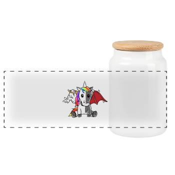 Unicorn Dark Demon Angel Devil Satanic Fable - Panoramic Cookie Jar with Wooden Lid - white - Front