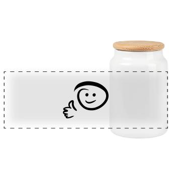Le visage sourit, montre le pouce levé. Émoticône - Boîte à biscuits avec couvercle en bois - blanc - Devant
