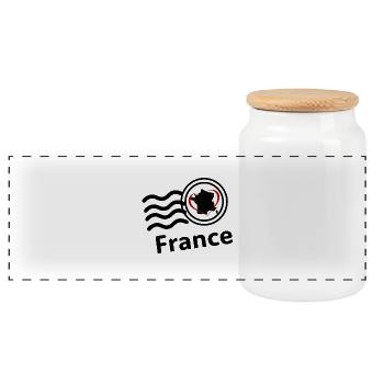 Stamp France - Panoramic Cookie Jar with Wooden Lid - white - Front