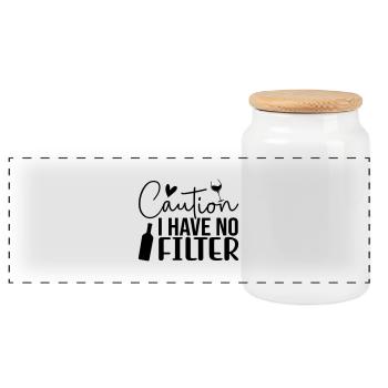 Caution i have no filter tequila soda and margarit - Panoramic Cookie Jar with Wooden Lid - white - Front