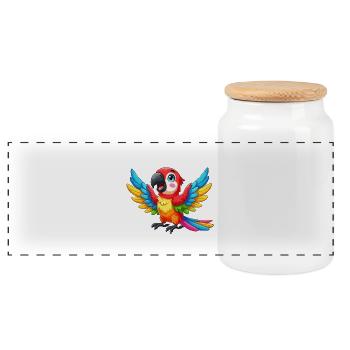 Parrot - Panoramic Cookie Jar with Wooden Lid - white - Front