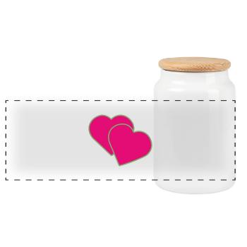 Two hearts - Panoramic Cookie Jar with Wooden Lid - white - Front
