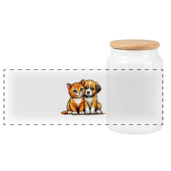 Chien et chat - Boîte à biscuits avec couvercle en bois - blanc - Devant