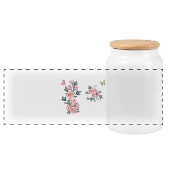 Buchstabe h rosa Blumen - Panorama Keksdose mit Holzdeckel - Weiß - Vorne