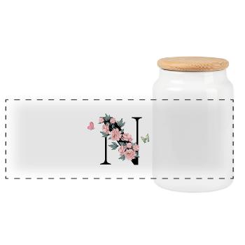 Letter n pink flowers - Panoramic Cookie Jar with Wooden Lid - white - Front