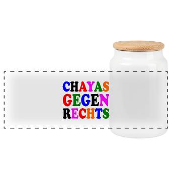 chayas gegen rechts - Panorama Keksdose mit Holzdeckel - Weiß - Vorne