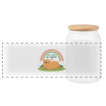Dont Worry Be Cappy - Panoramic Cookie Jar with Wooden Lid - white - Front