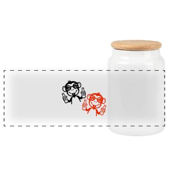 Monkey Beer Party Drunk - Panoramic Cookie Jar with Wooden Lid - white - Front