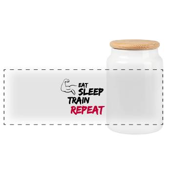 Manger Dormir Train Répéter - Boîte à biscuits avec couvercle en bois - blanc - Devant