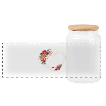 Bride's Team Golden Heart Floral - Panoramic Cookie Jar with Wooden Lid - white - Front