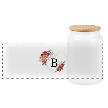 Buchstabe b florales goldenes Herz - Panorama Keksdose mit Holzdeckel - Weiß - Vorne